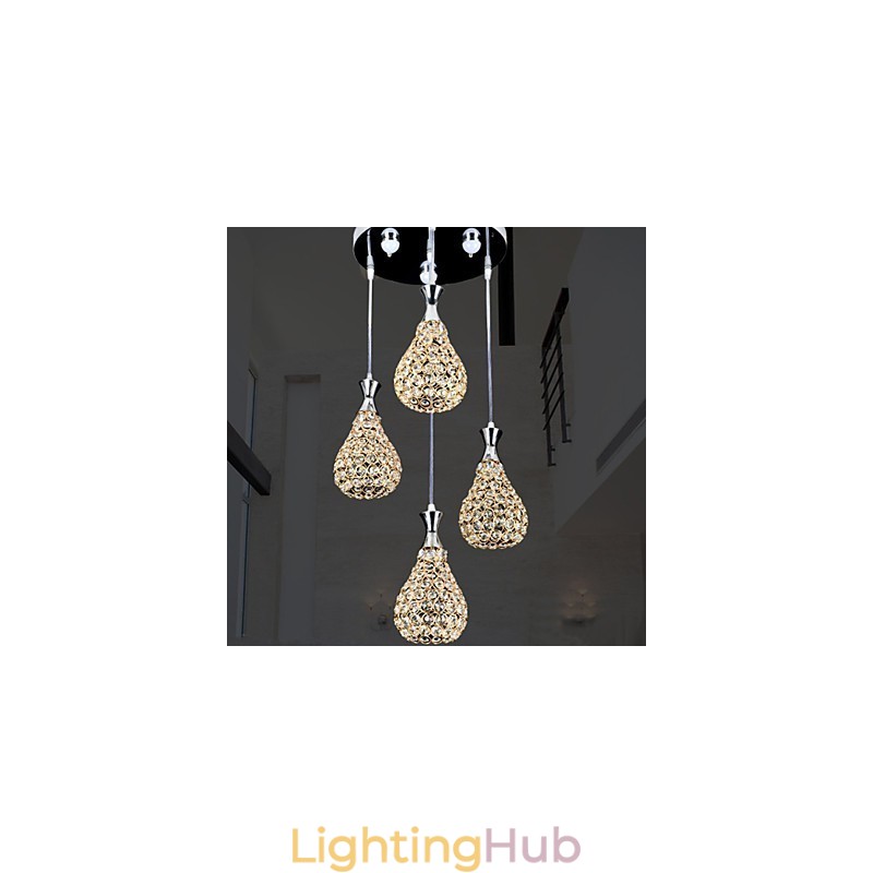 4 Heads Pendant Light Crystal Modern Contemporary Metal