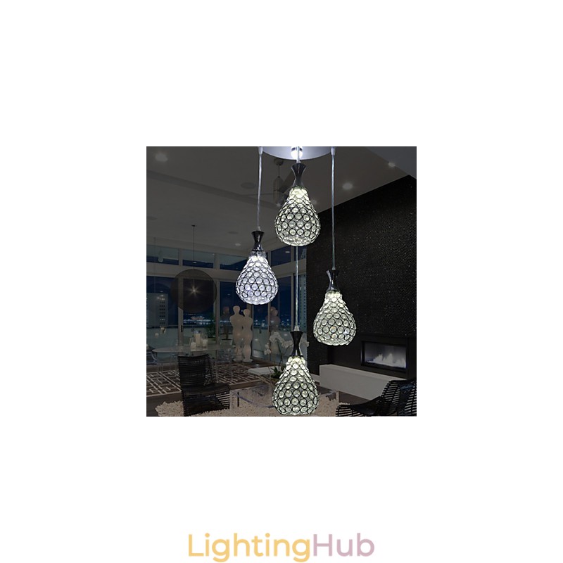 4 Heads Pendant Light Crystal Modern Contemporary Metal