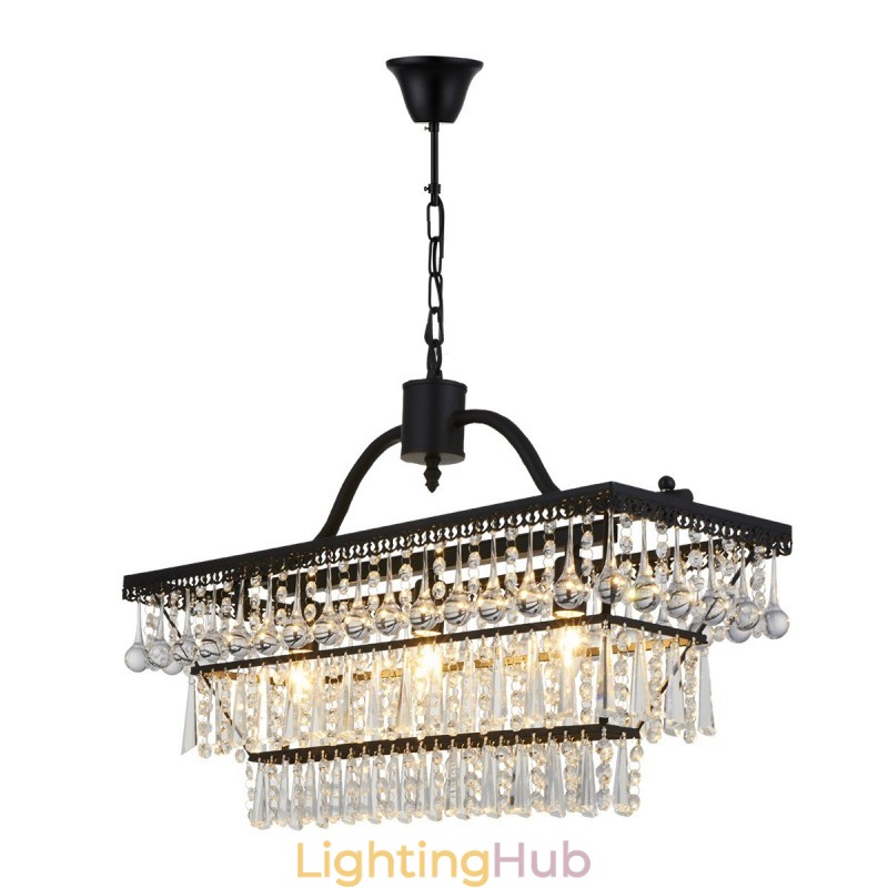 3 Tiers Rectangle Traditional Classic Crystal Metal Chandelier for