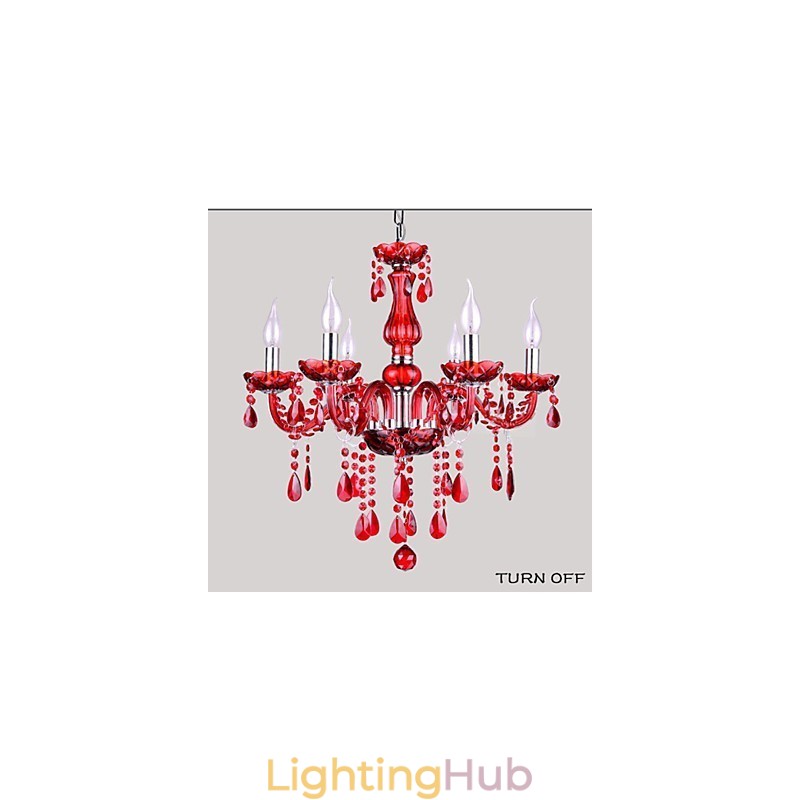 Chandelier Red Crystal Luxury Modern 6 Lights
