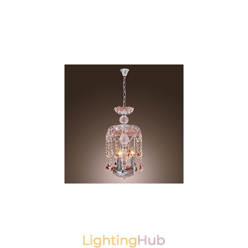 Modern Crystal Pendant Light with 3 Lights in Glass Shade