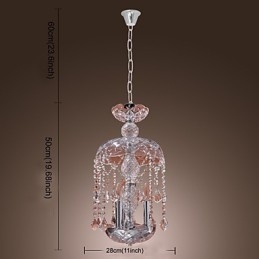 Modern Crystal Pendant Light with 3 Lights in Glass Shade