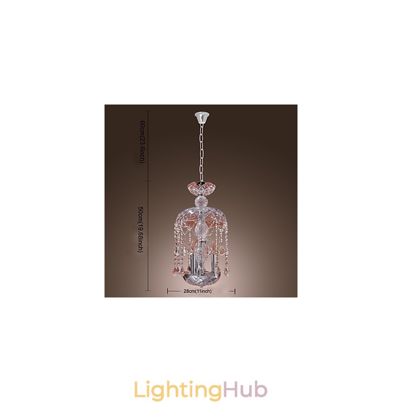 Modern Crystal Pendant Light with 3 Lights in Glass Shade