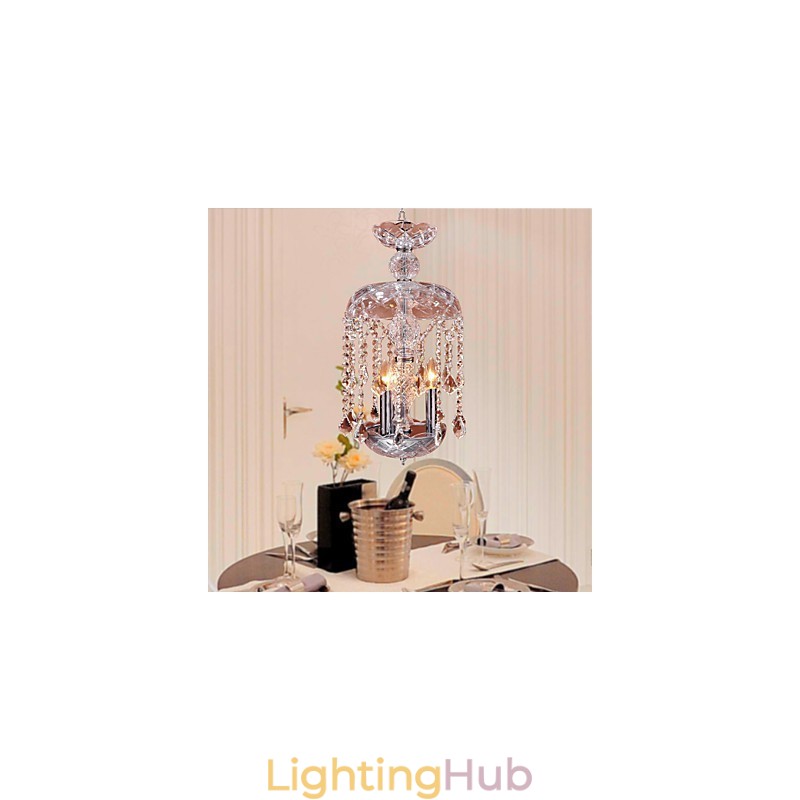 Modern Crystal Pendant Light with 3 Lights in Glass Shade