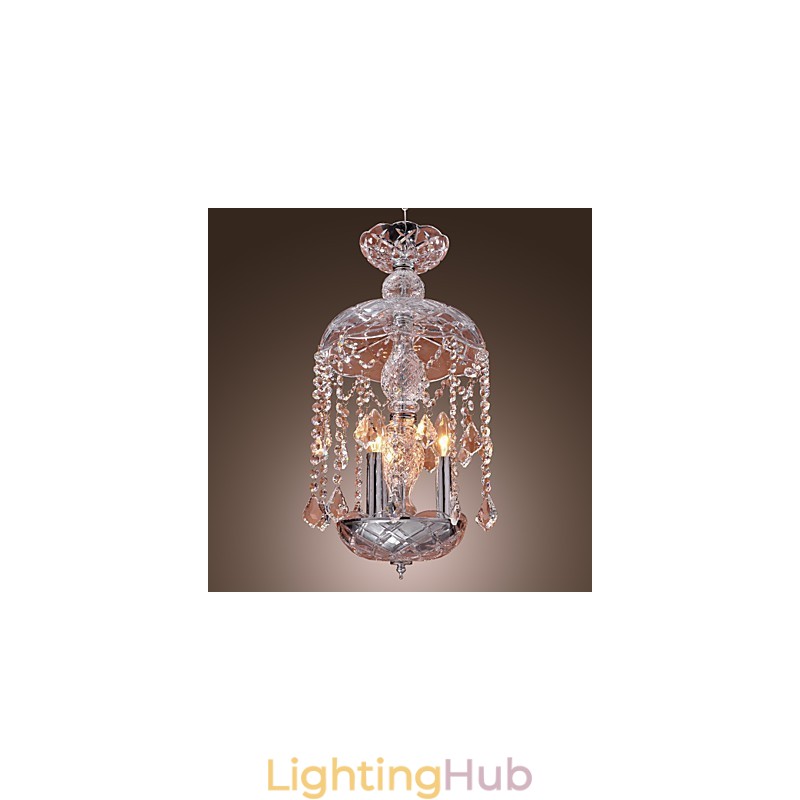 Modern Crystal Pendant Light with 3 Lights in Glass Shade