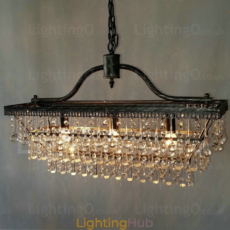 3 Tiers Rectangle Traditional Classic Crystal Metal Chandelier for