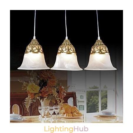 Bronze Pendant Three Lights Moire Glass European Classic Bronze Pendant Three Lights Moire Glass European Classic