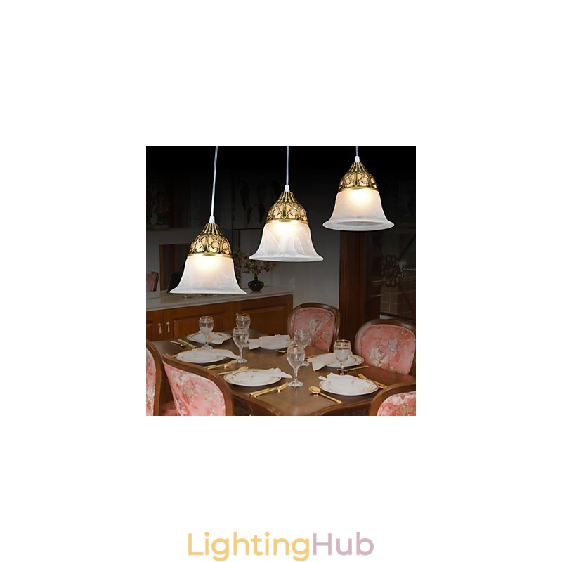 Bronze Pendant Three Lights Moire Glass European Classic