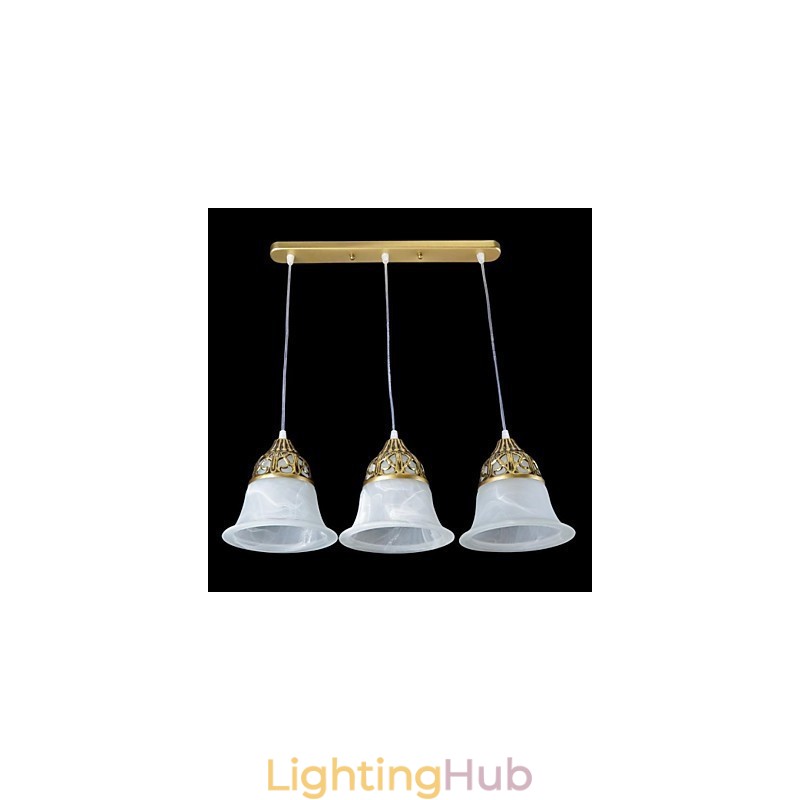 Bronze Pendant Three Lights Moire Glass European Classic