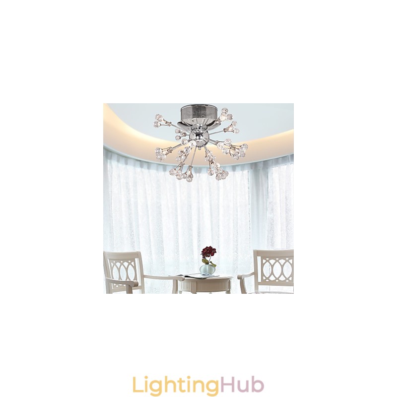 Modern Contemporary Crystal Chrome Metal Flush Mount