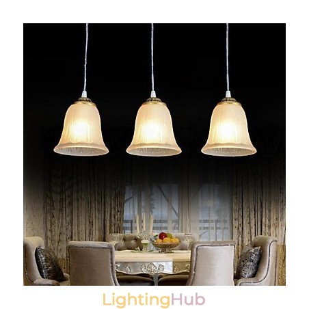 Bronze Pendant Three Lights Pattern Glass Shade European Retro Classic Bronze Pendant Three Lights Pattern Glass Shade European Retro Classic