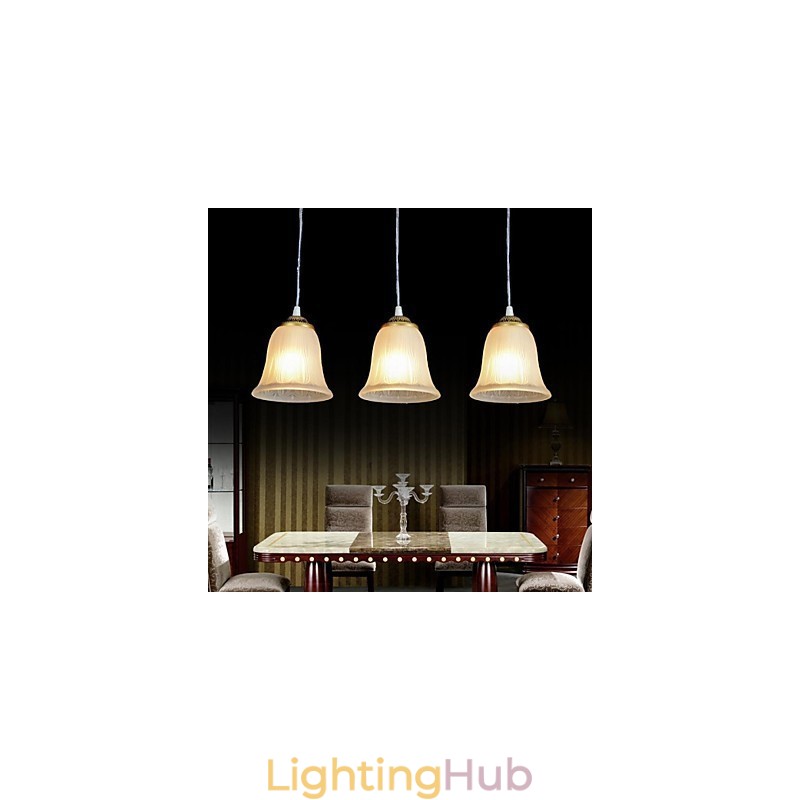 Bronze Pendant Three Lights Pattern Glass Shade European Retro Classic
