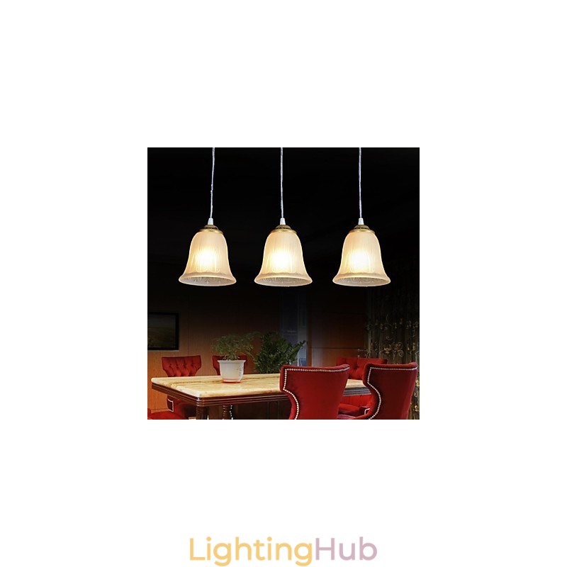 Bronze Pendant Three Lights Pattern Glass Shade European Retro Classic