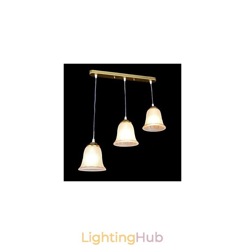 Bronze Pendant Three Lights Pattern Glass Shade European Retro Classic