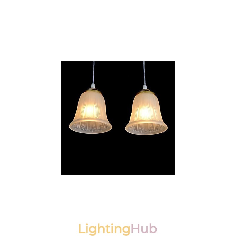 Bronze Pendant Three Lights Pattern Glass Shade European Retro Classic