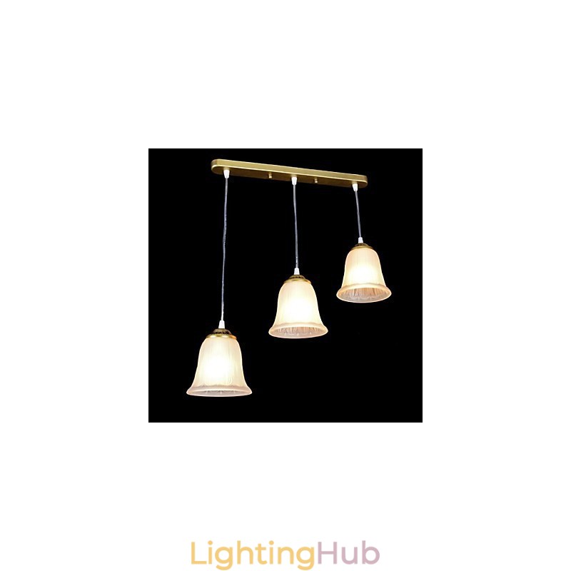 Bronze Pendant Three Lights Pattern Glass Shade European Retro Classic