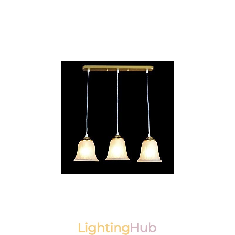 Bronze Pendant Three Lights Pattern Glass Shade European Retro Classic