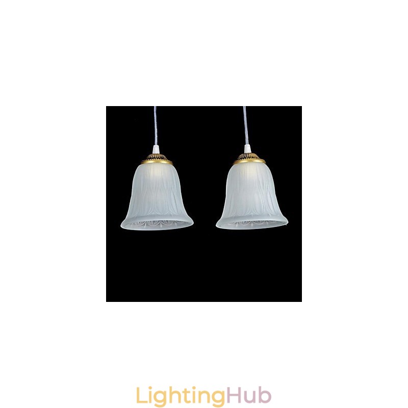 Bronze Pendant Three Lights Pattern Glass Shade European Retro Classic