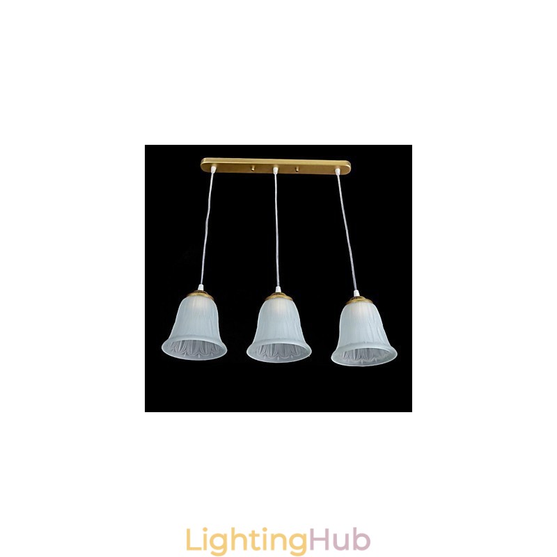Bronze Pendant Three Lights Pattern Glass Shade European Retro Classic