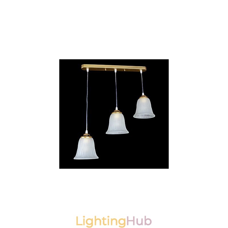 Bronze Pendant Three Lights Pattern Glass Shade European Retro Classic