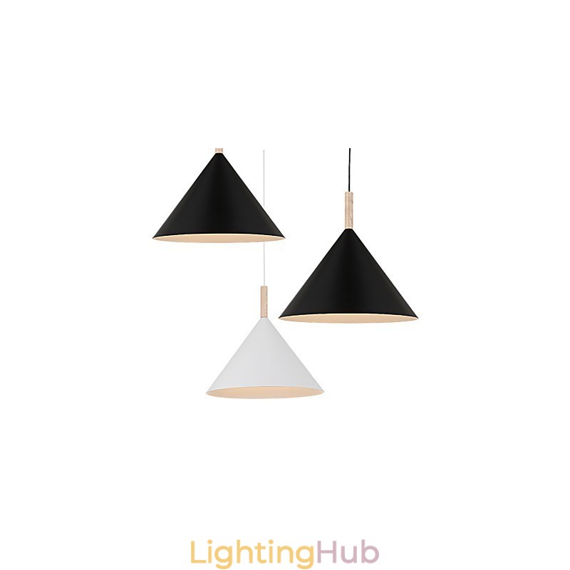 Mini Artistic Cone Pendant Lamp 1 Light Mordern Simplicity Finish Black White Aluminum & Wooden Droplight