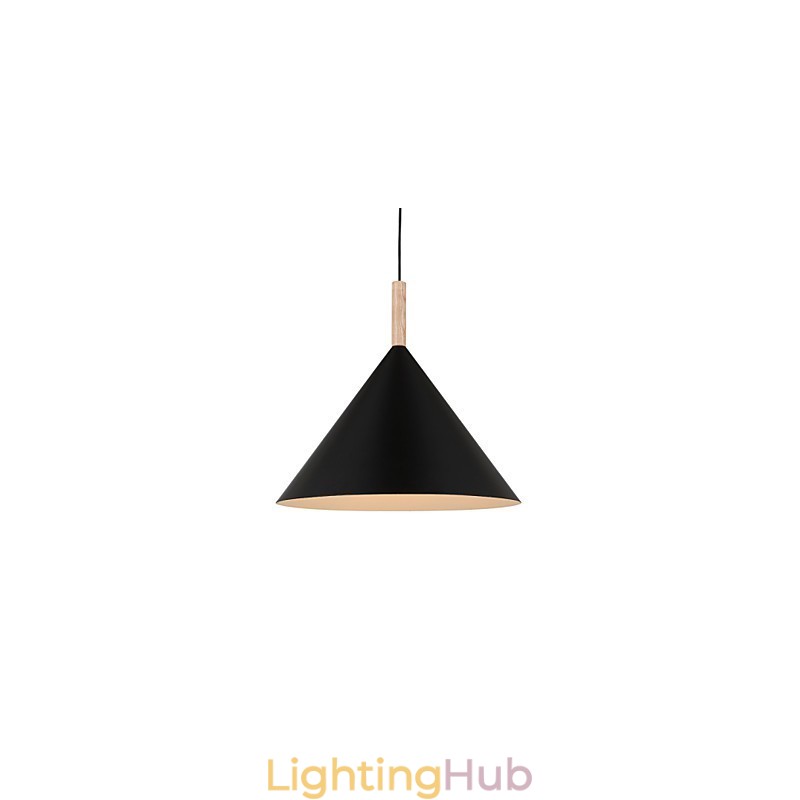 Mini Artistic Cone Pendant Lamp 1 Light Mordern Simplicity Finish Black White Aluminum & Wooden Droplight