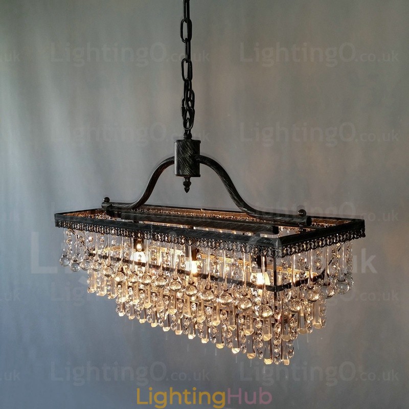 3 Tiers Rectangle Traditional Classic Crystal Metal Chandelier for