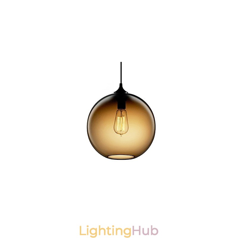 Modern Glass Pendant Light in Round Brown Bubble Design