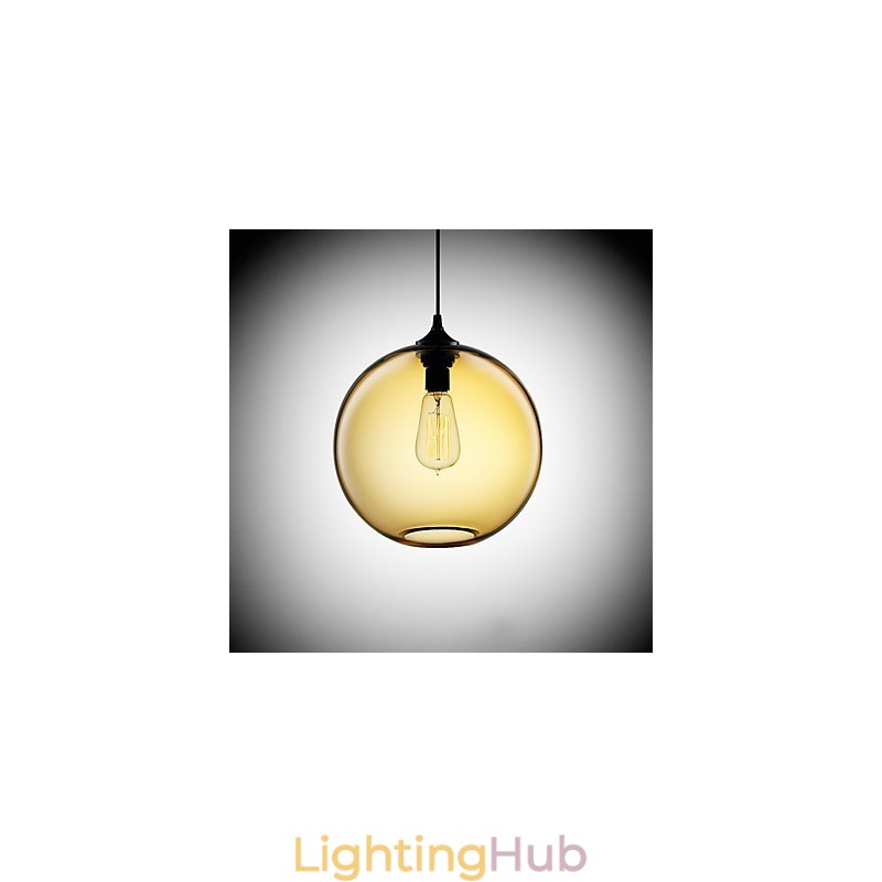 Modern Glass Pendant Light in Round Brown Bubble Design