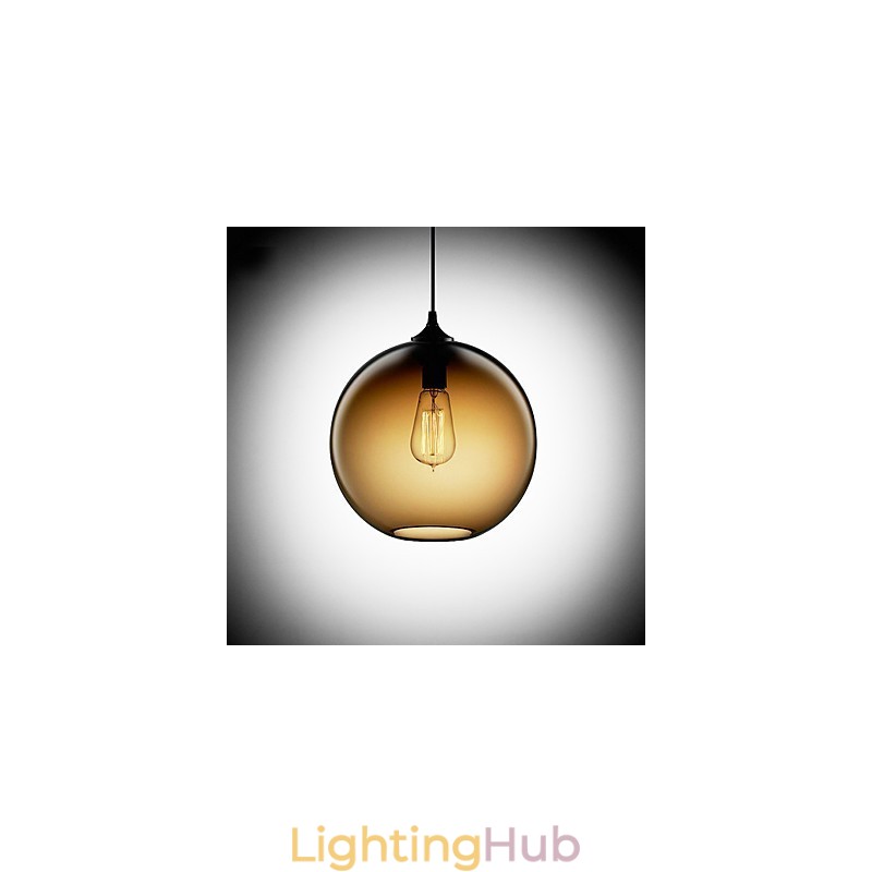 Modern Glass Pendant Light in Round Brown Bubble Design