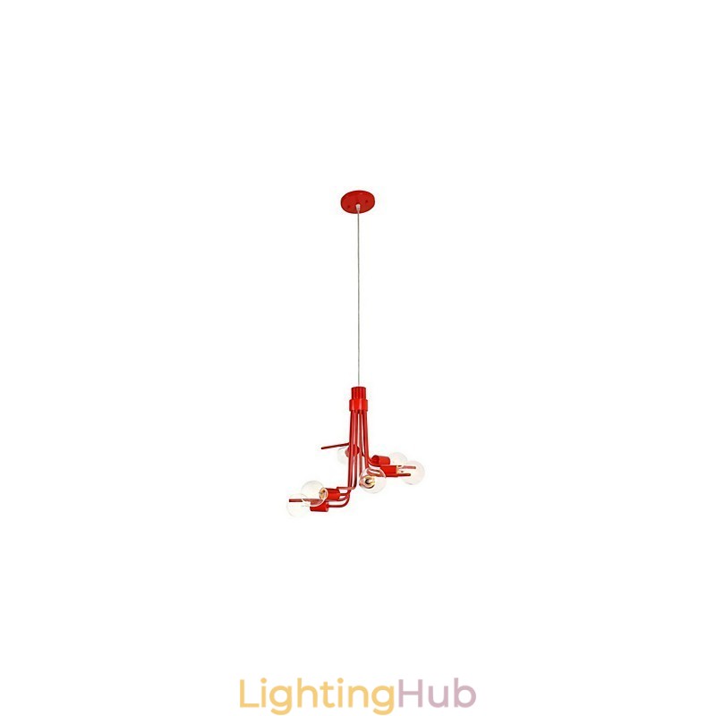 North American Style Characteristic 6 Light Pendant In Red