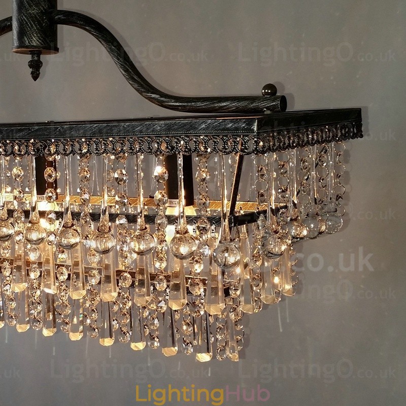 3 Tiers Rectangle Traditional Classic Crystal Metal Chandelier for