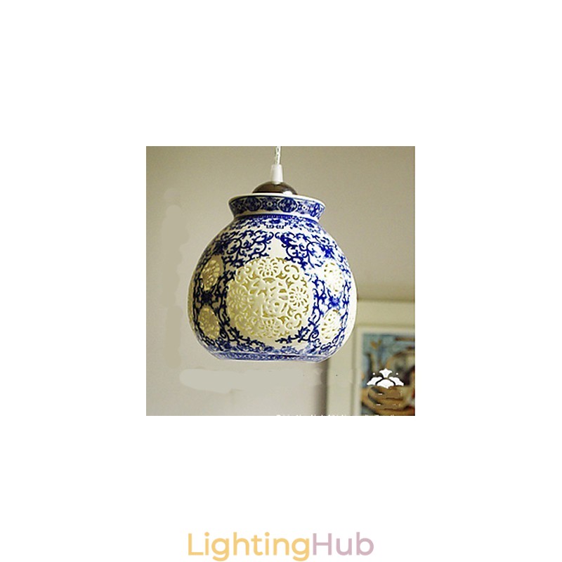 Retro Ceramic lamp lamp Stairs Blue Single Head Chandelier Creative