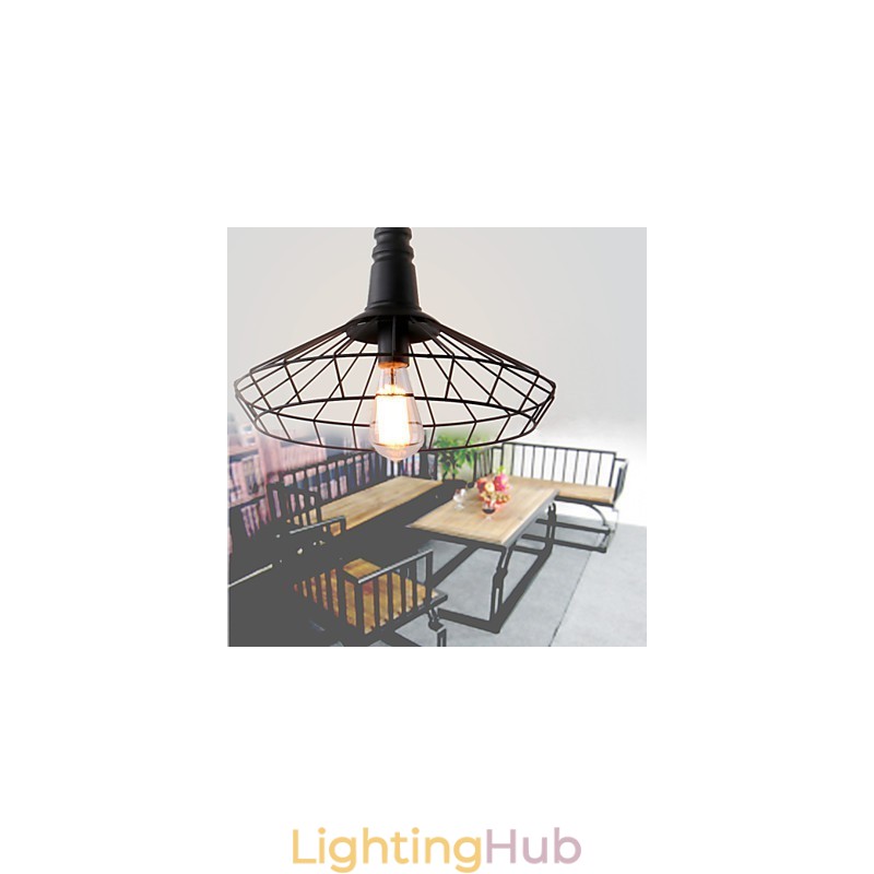 Rustic Lodge Retro Country Mini Style Painting Metal Pendant Light Garage