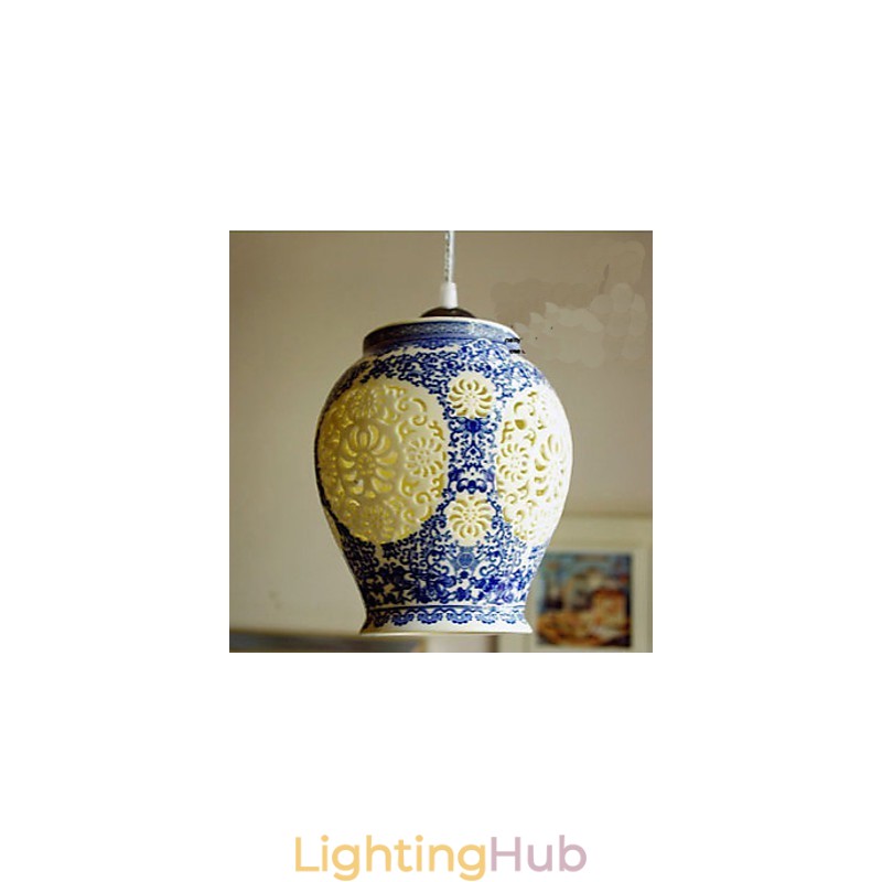 Retro Ceramic lamp lamp Stairs Blue Single Head Chandelier Creative