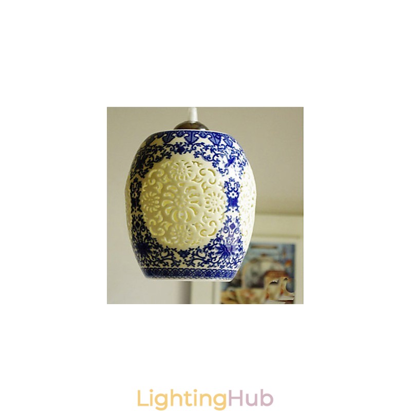 Retro Ceramic lamp lamp Stairs Blue Single Head Chandelier Creative