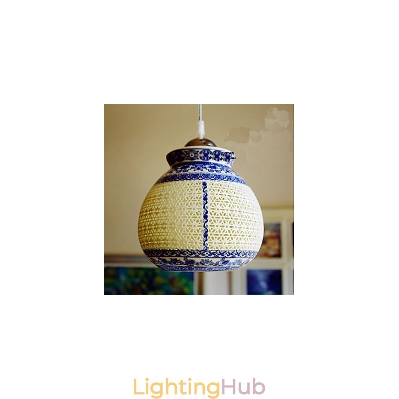 Retro Ceramic lamp lamp Stairs Blue Single Head Chandelier Creative
