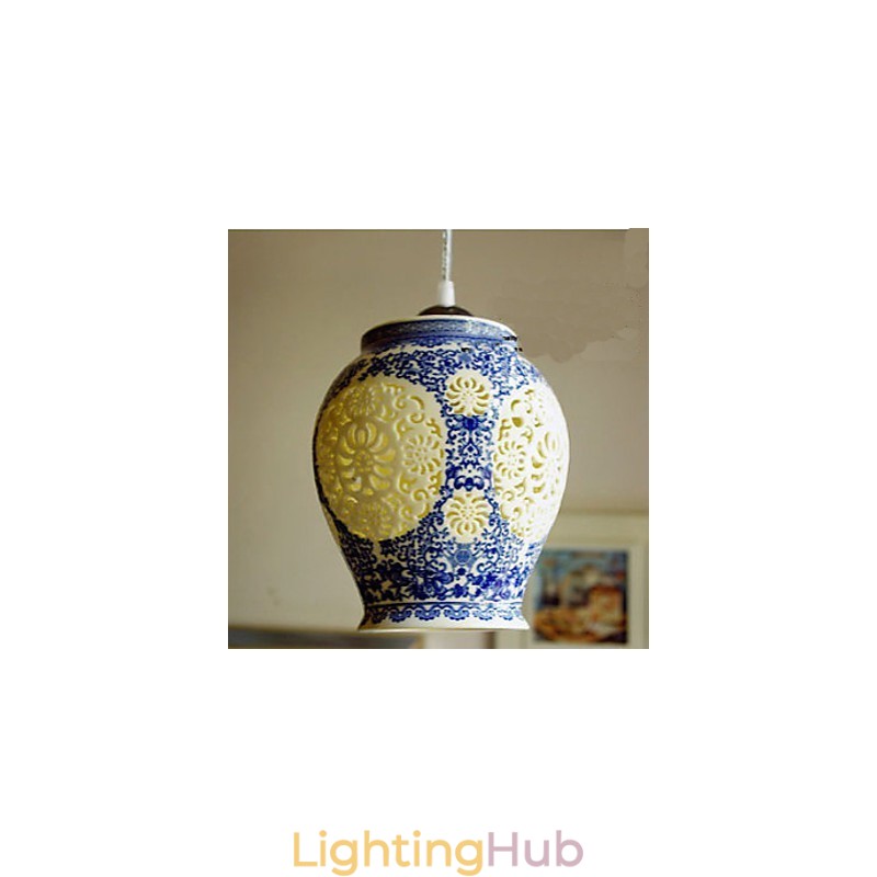 Retro Ceramic lamp lamp Stairs Blue Single Head Chandelier Creative