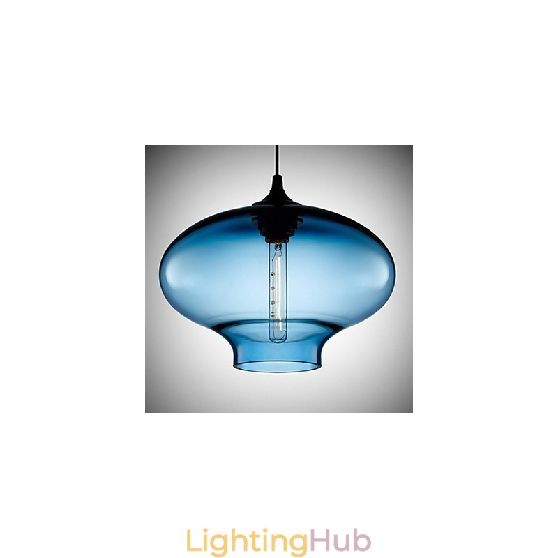 1 Light Modern Glass White and Blue Transparent Pendant Light