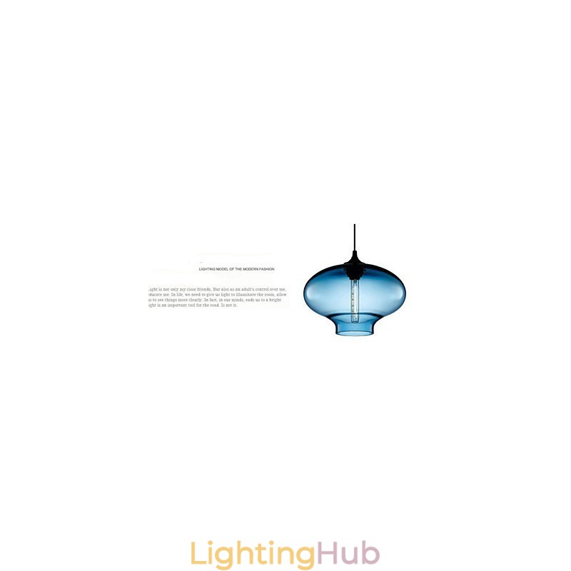 1 Light Modern Glass White and Blue Transparent Pendant Light
