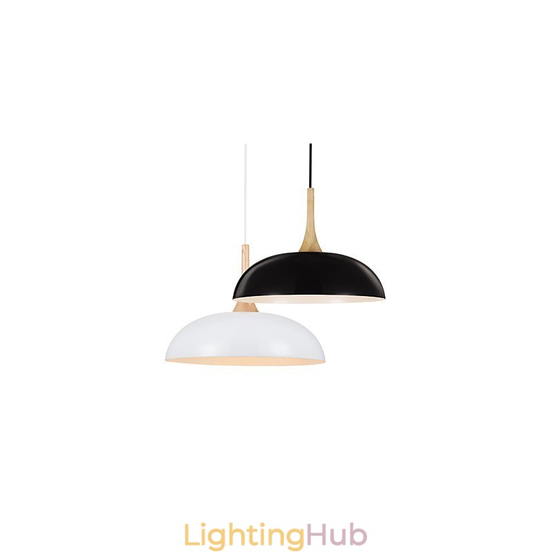 Mini Artistic Pendant Lamp 1 Light Modern Simplicity Black White Finish Aluminum & Wooden Droplight