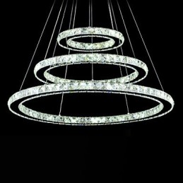 Dimmable Crystal Pendant Light Modern Circular Chandelier Lighting Lamps Cool White Round Ceiling Lights Fixtures with Remote Control