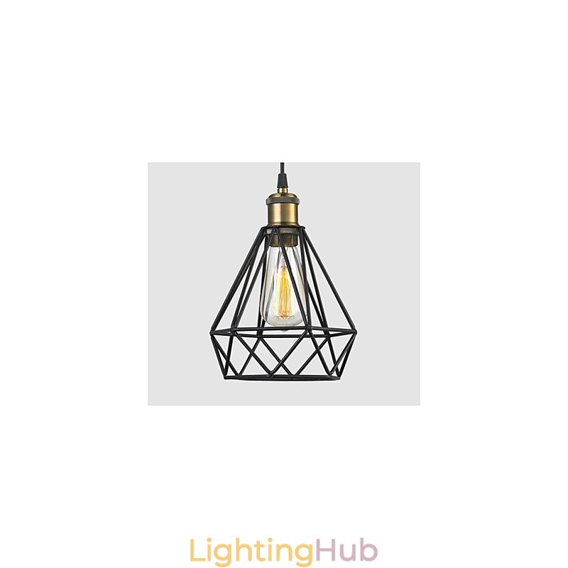Industrial Wire CAGE PENDANT LIGHT Cafe Loft Warehouse Lighting Black Cord