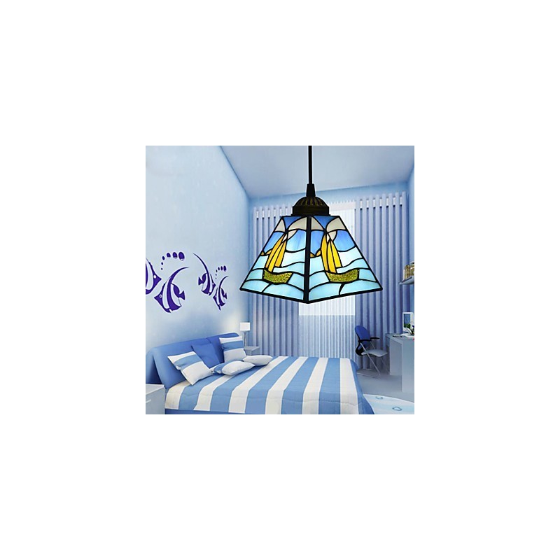 Stained Glass Contemporary And Contracted Mediterranean Single Head Sailing Line Droplight Lamp Pendant Light