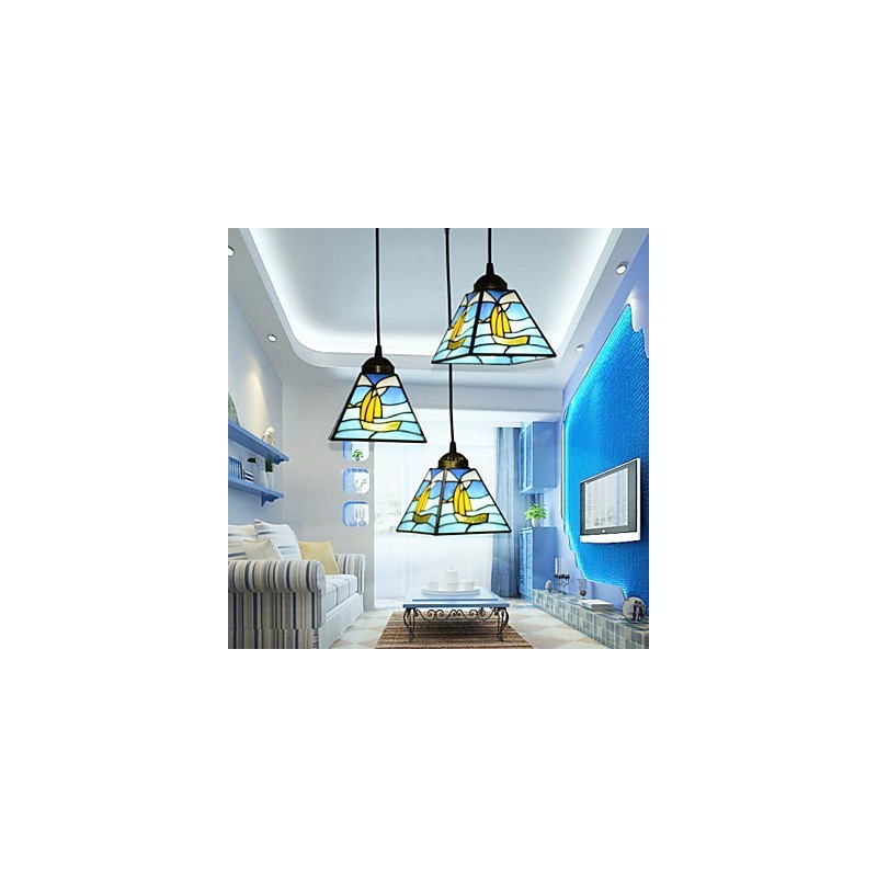 Stained Glass Contemporary And Contracted Mediterranean Single Head Sailing Line Droplight Lamp Pendant Light