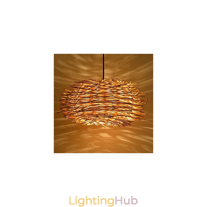Chandelier Mini Style Lantern Wood Bamboo