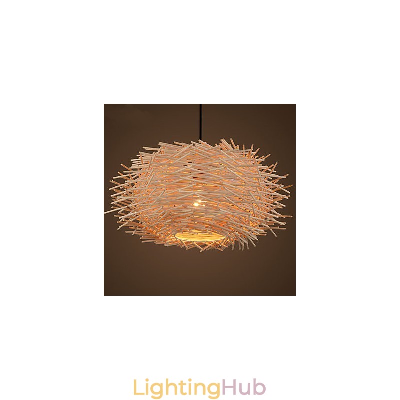 Chandelier Mini Style Lantern Wood Bamboo