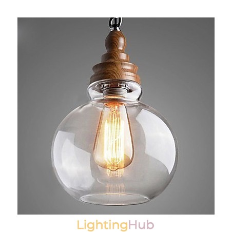 Vintage Wooden Round Crystal Ball Pendant Light (Dia 19cm) Vintage Wooden Round Crystal Ball Pendant Light (Dia 19cm)