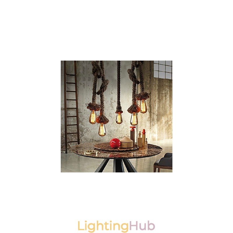 1 Light DIY Art Hemp Rope Light Creative Hemp Rope Chandelier Long 100cm Send 1 Bulb