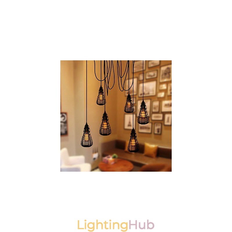 American Industrial Creative Restoring Ancient Ways Wrought Iron Cage Single Head Droplight Lamp